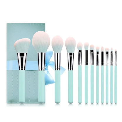 12-Piece Light Blue Makeup Brush Set for Face and Eye Makeup