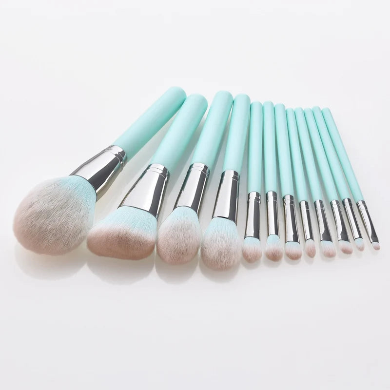 12-Piece Light Blue Makeup Brush Set for Face and Eye Makeup