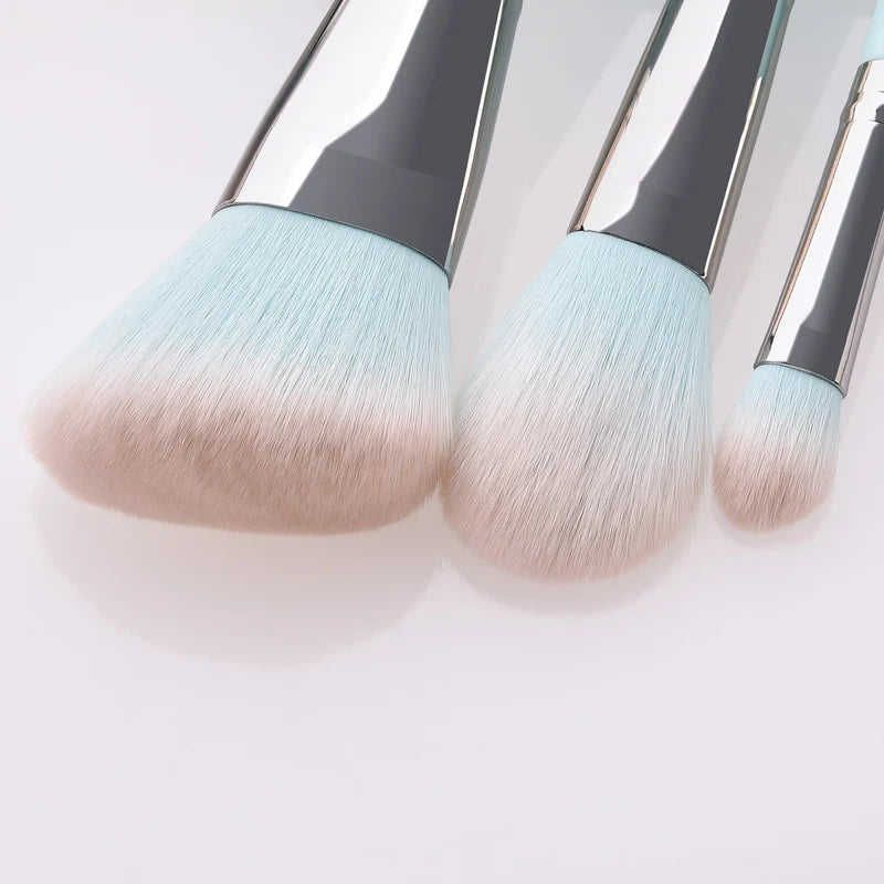12-Piece Light Blue Makeup Brush Set for Face and Eye Makeup
