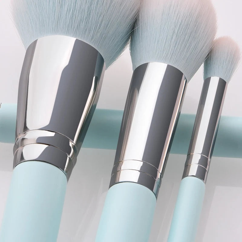 12-Piece Light Blue Makeup Brush Set for Face and Eye Makeup