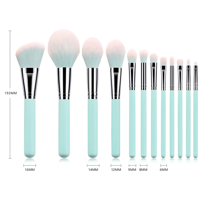 12-Piece Light Blue Makeup Brush Set for Face and Eye Makeup