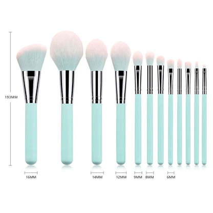 12-Piece Light Blue Makeup Brush Set for Face and Eye Makeup