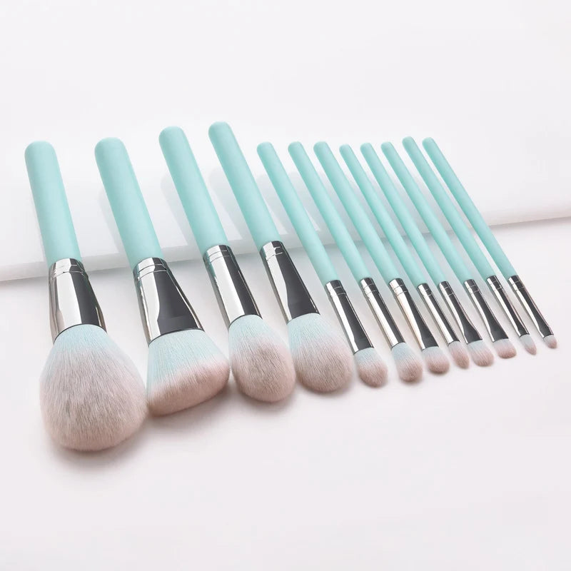 12-Piece Light Blue Makeup Brush Set for Face and Eye Makeup