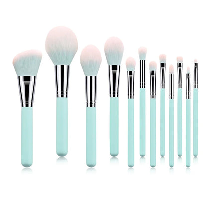 12-Piece Light Blue Makeup Brush Set for Face and Eye Makeup