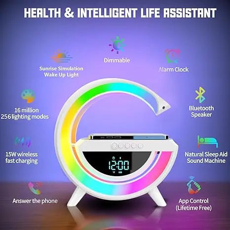 LED Digital Clock with Wireless Charger and Bluetooth Speaker