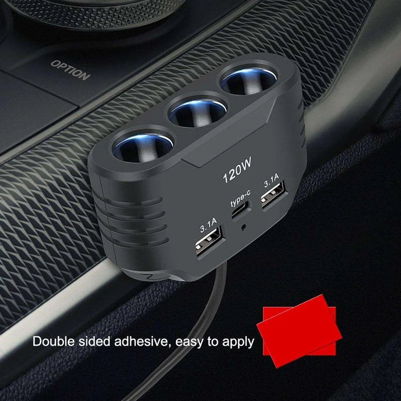 120W Car Charger Splitter – Fast Charging Multi-Port Power Adapter