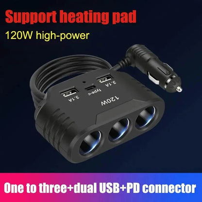 120W Car Charger Splitter – Fast Charging Multi-Port Power Adapter